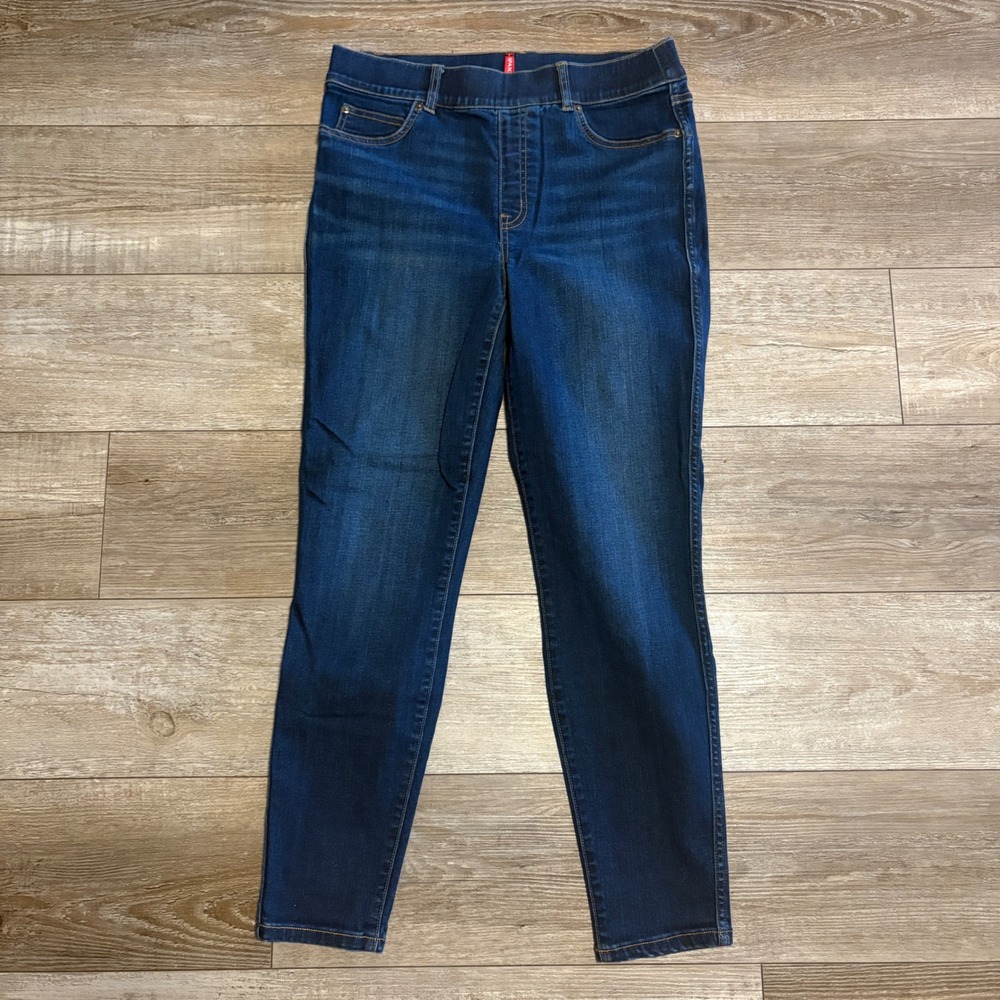 Spanx Jean-ish Ankle Leggings Women Large Blue Dark Wash Pull On 20342R Slim Fit